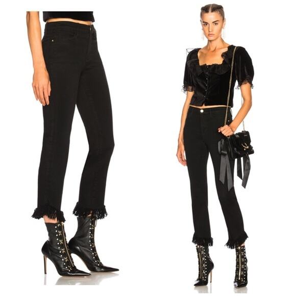 FRAME Le High Straight Shredded Raw Hem in Film Noir - Picture 2 of 13